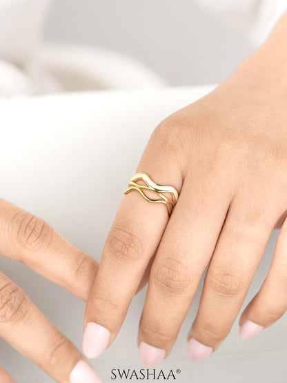 Tariya White Wavy Curves Enamel 18K Gold Plated Ring