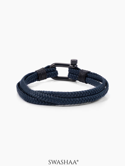 Tarzan Navy Layered Blue Men's Leather Bracelet