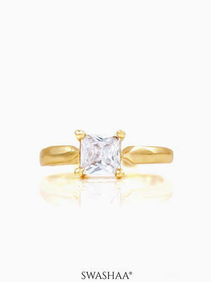 Tashi Square Diamond Solitaire 18K Gold Plated Ring