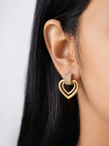 Tatum Diamond Heart Charm 18K Gold Plated Women's Stud Earrings