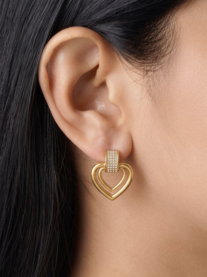 Tatum Diamond Heart Charm 18K Gold Plated Women's Stud Earrings