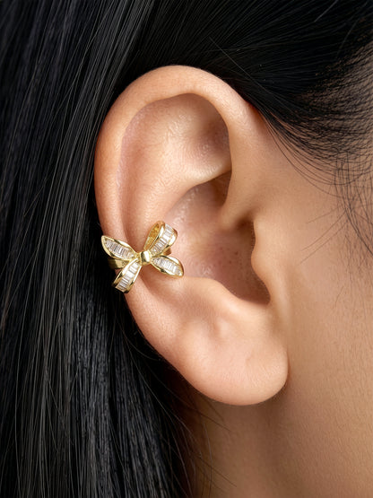 Tavelle Baguette Diamond Bow 18K Gold Plated Women's Ear Cuffs
