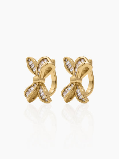 Tavelle Baguette Diamond Bow 18K Gold Plated Women's Ear Cuffs