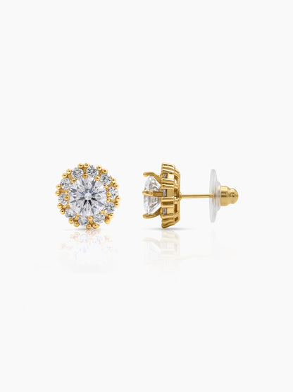 Tavessa Halo Round Diamond Solitaire 18K Gold Plated Women's Stud Earrings
