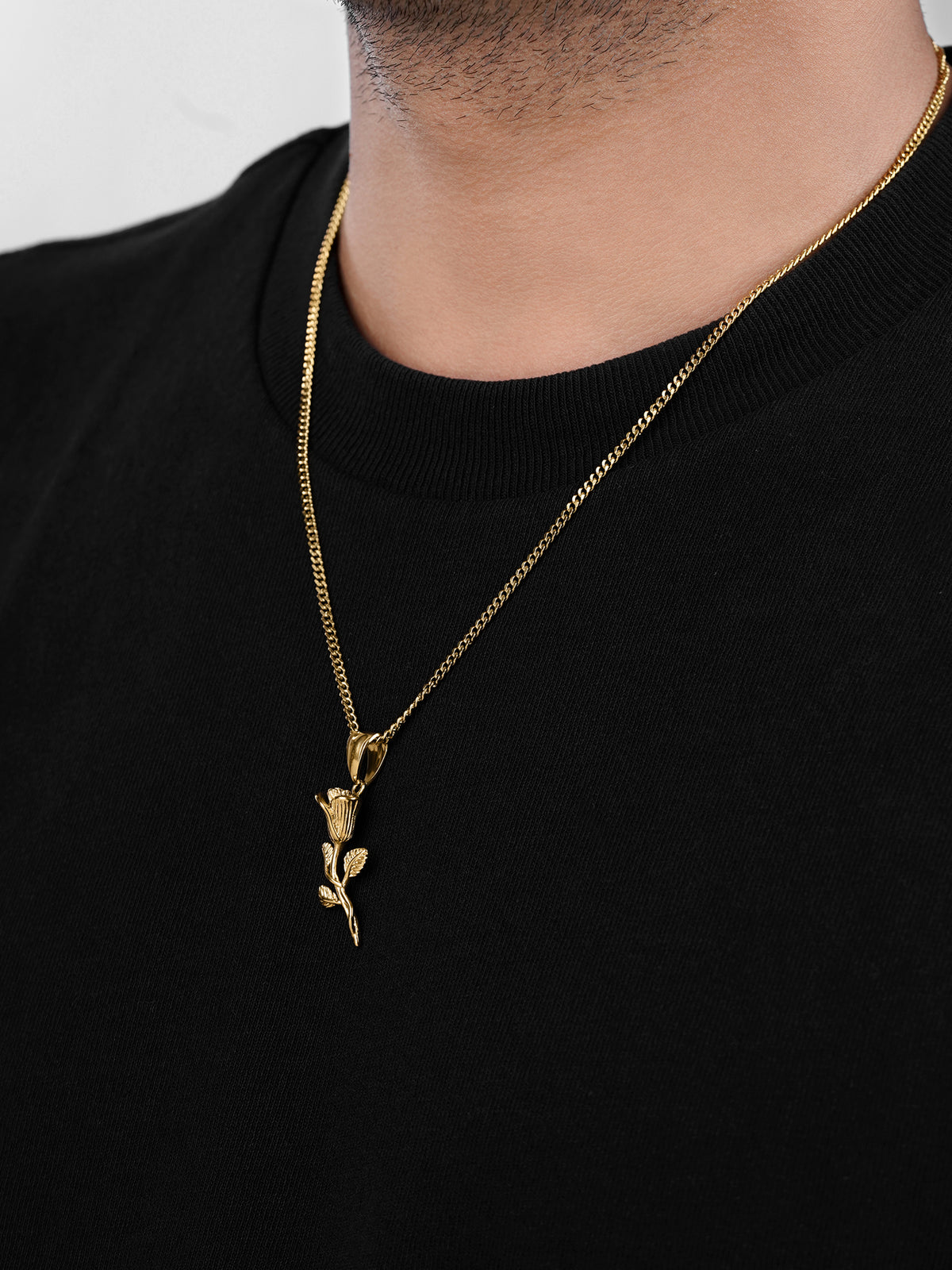Tavien Rose 18K Gold Plated Men's Chain Pendant