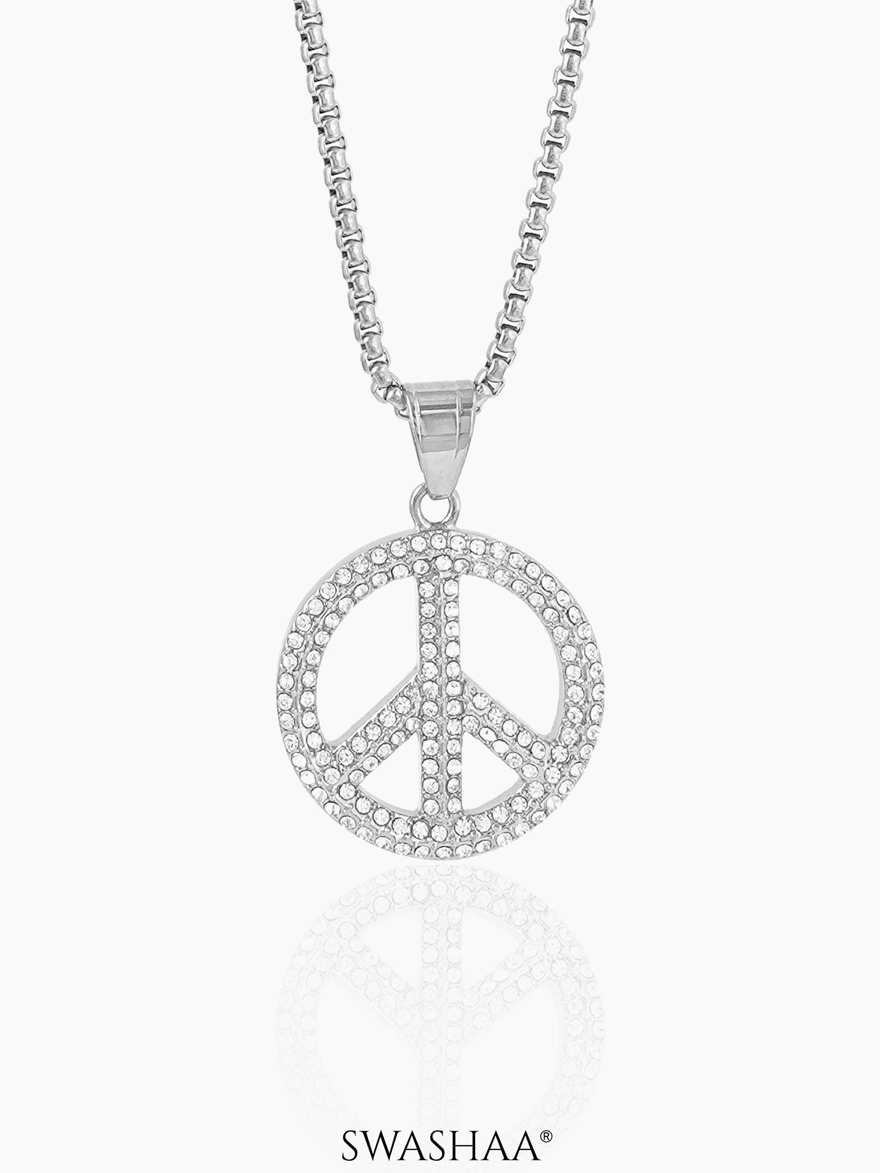 Tavish Round Peace Sign Silver Men's Chain Pendant