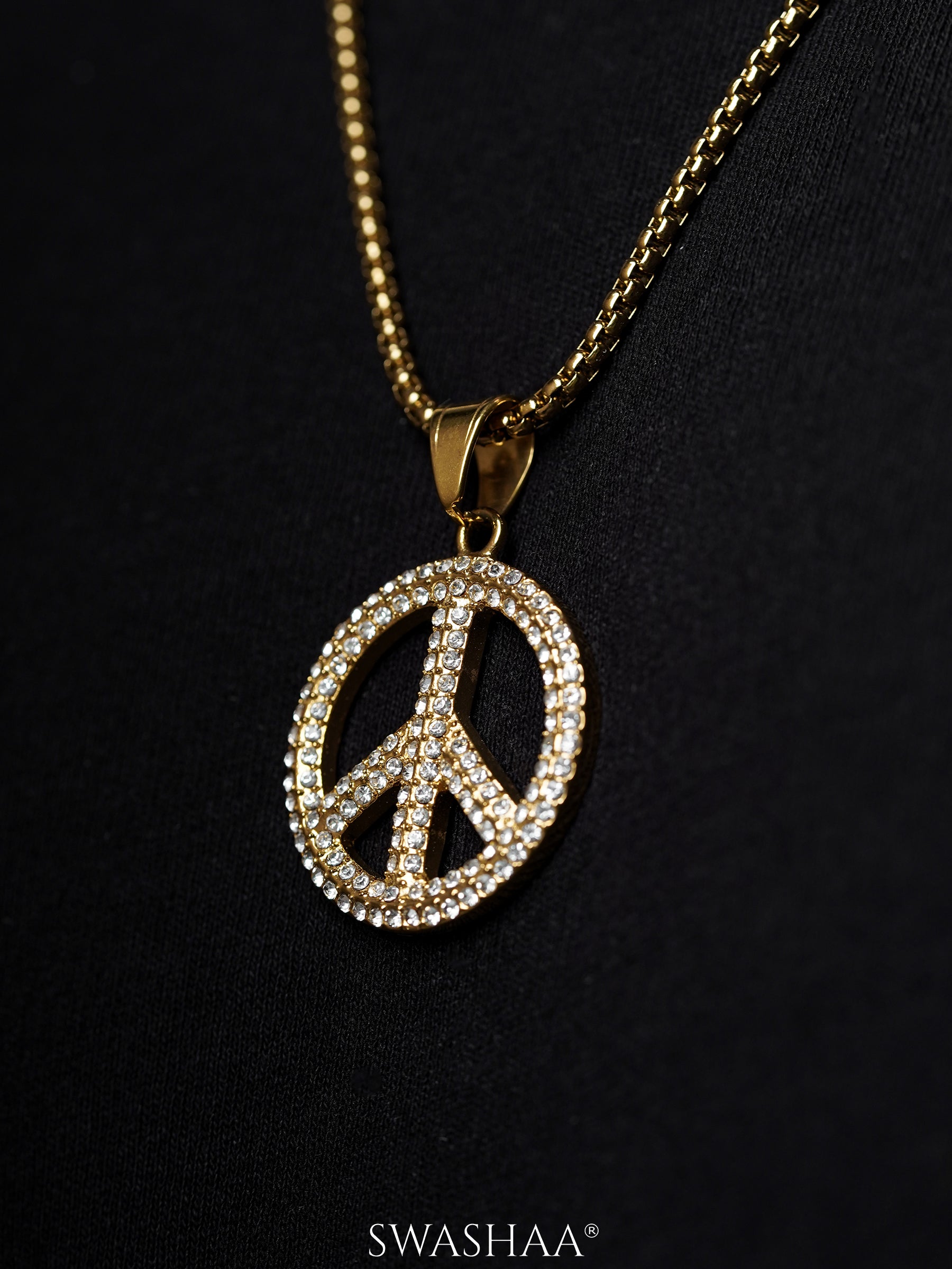 Tavish Round Peace Sign 18K Gold Plated Men's Chain Pendant