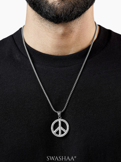 Tavish Round Peace Sign Silver Men's Chain Pendant