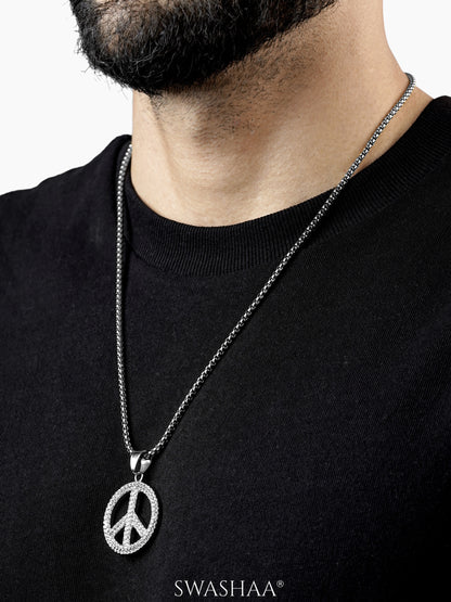 Tavish Round Peace Sign Silver Men's Chain Pendant