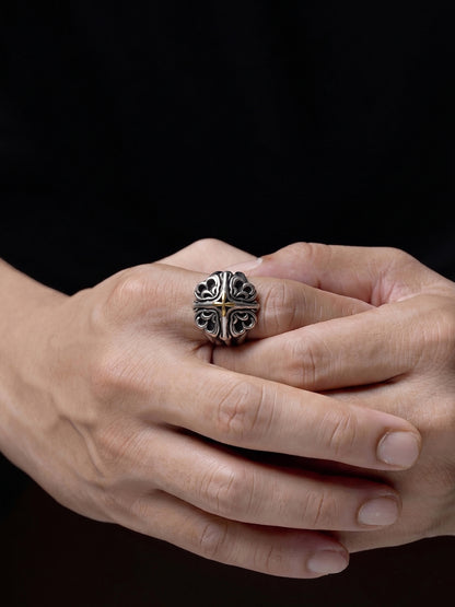Tavren Vintage Silver - Black Men’s Ring - Swashaa