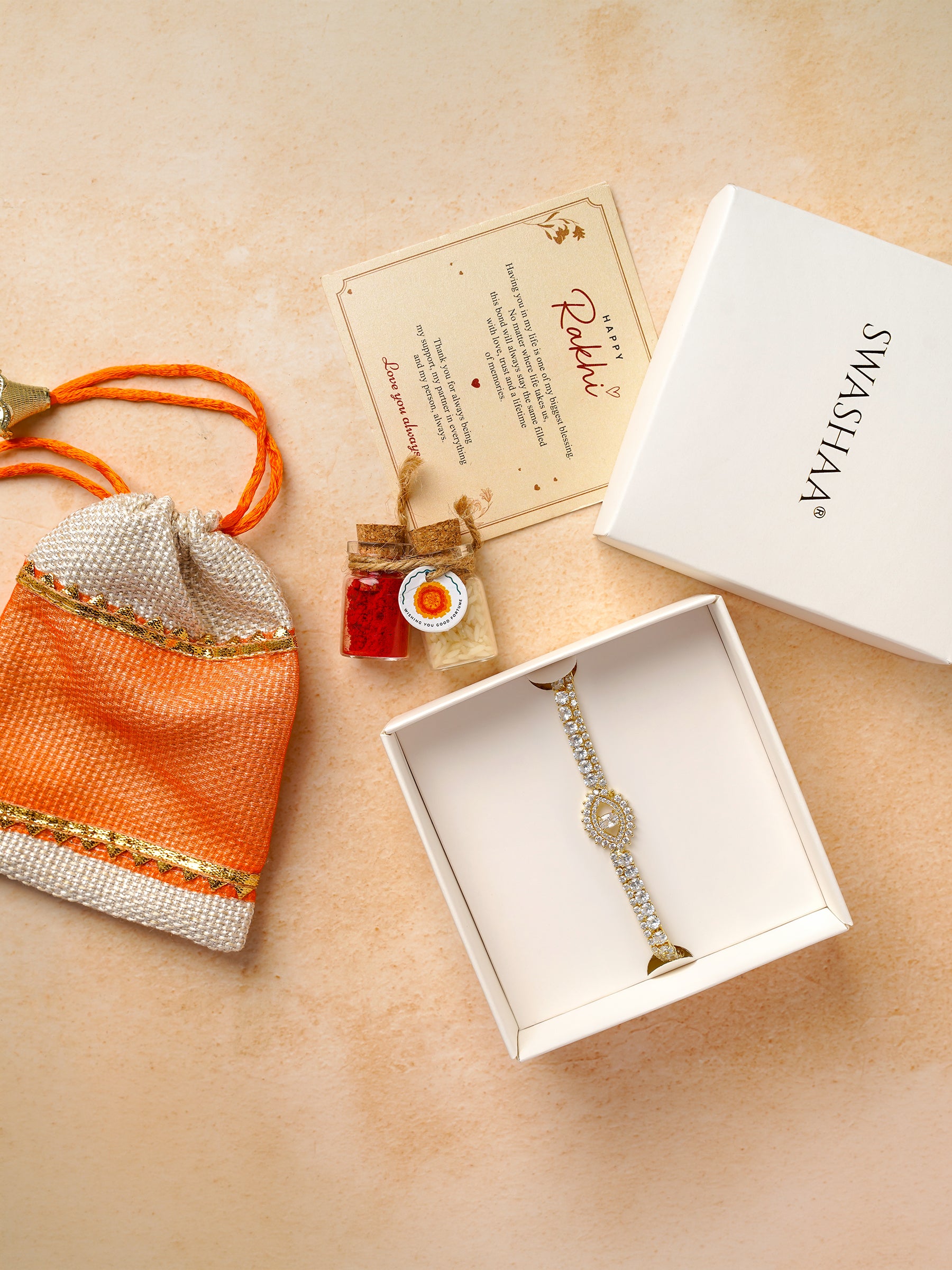Tejas Diamond Eye 18K Gold Plated Diamond Tennis Rakhi