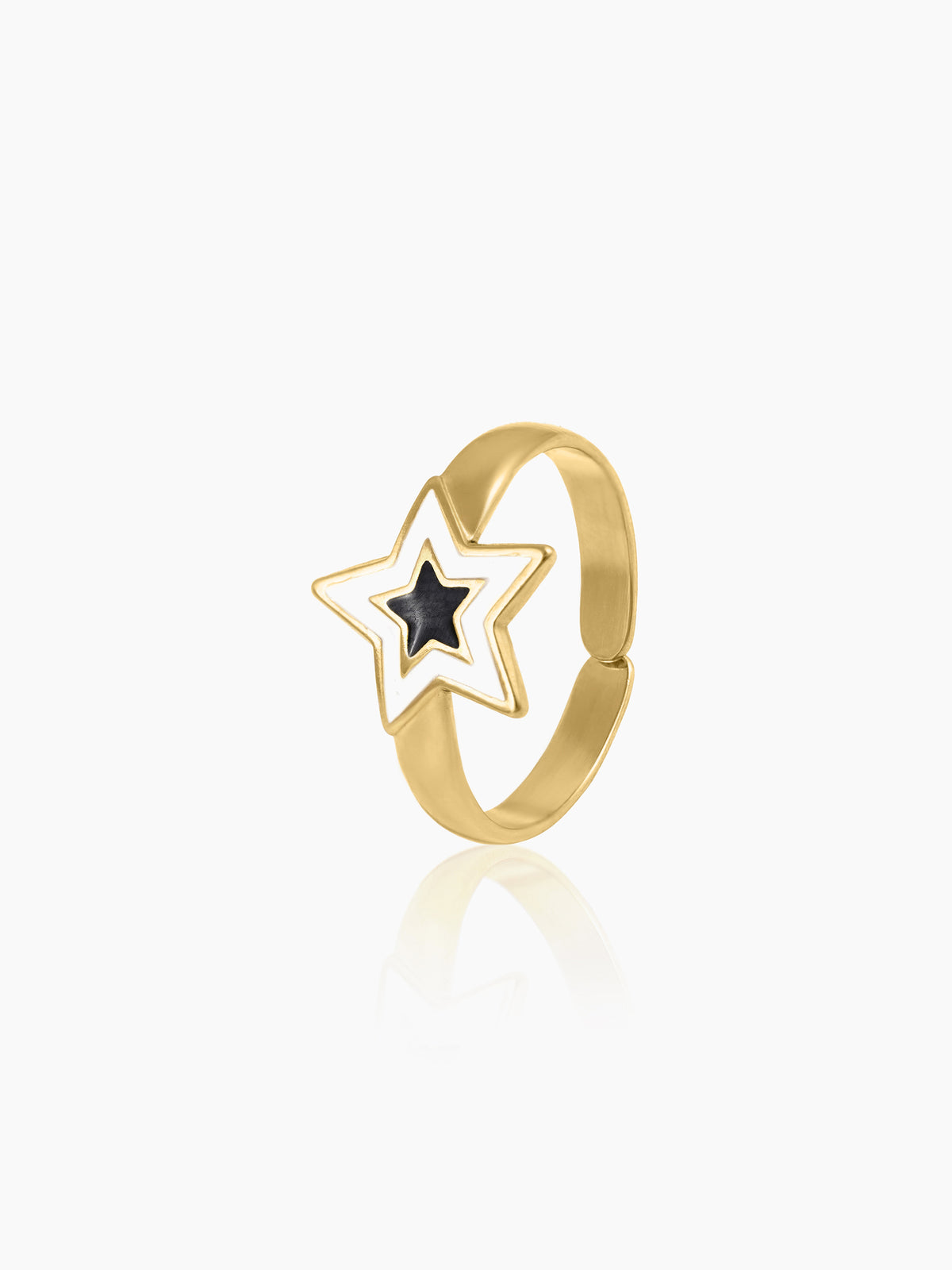 Telca Star Black White Enamel 18K Gold Plated Ring
