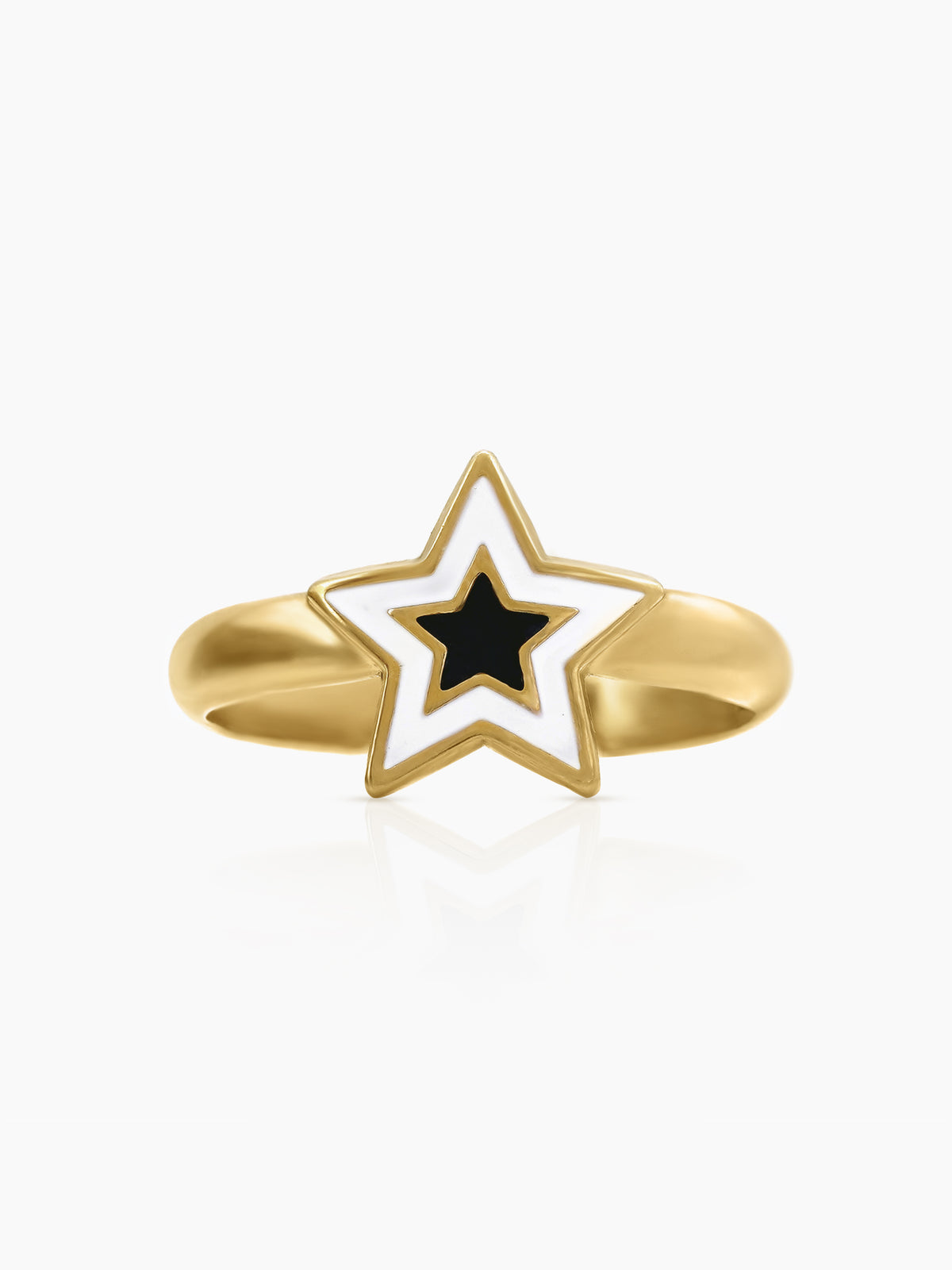 Telca Star Black White Enamel 18K Gold Plated Ring