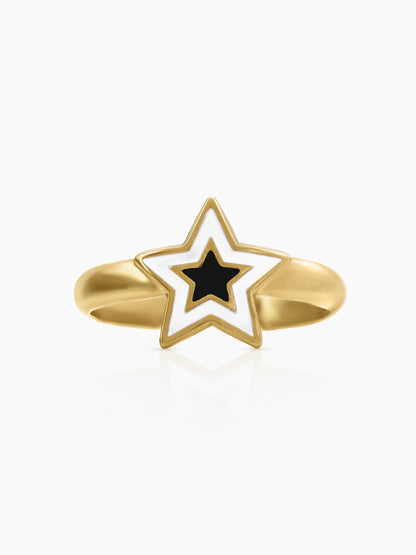 Telca Star Black White Enamel 18K Gold Plated Ring