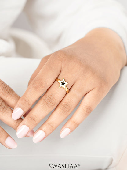 Telca Star Black White Enamel 18K Gold Plated Ring