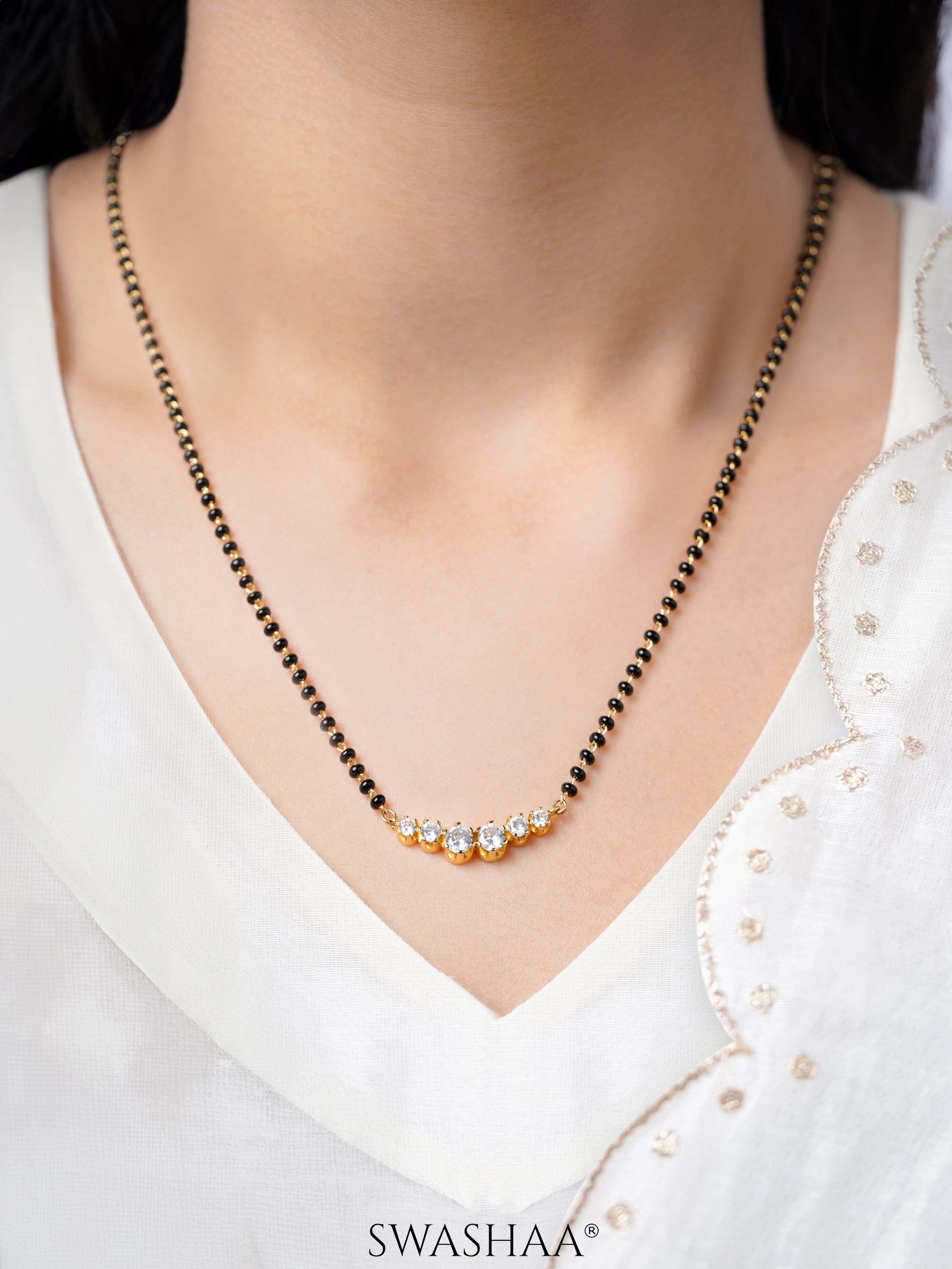 Tesha Five Round CZ Diamond Bar Mangalsutra