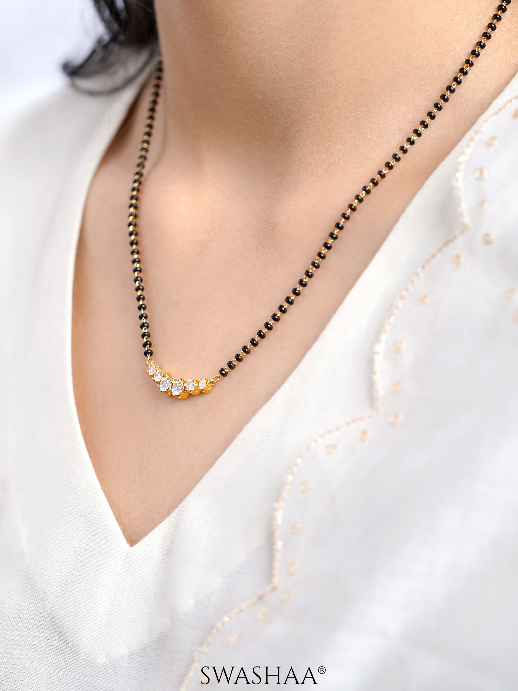 Tesha Five Round CZ Diamond Bar Mangalsutra