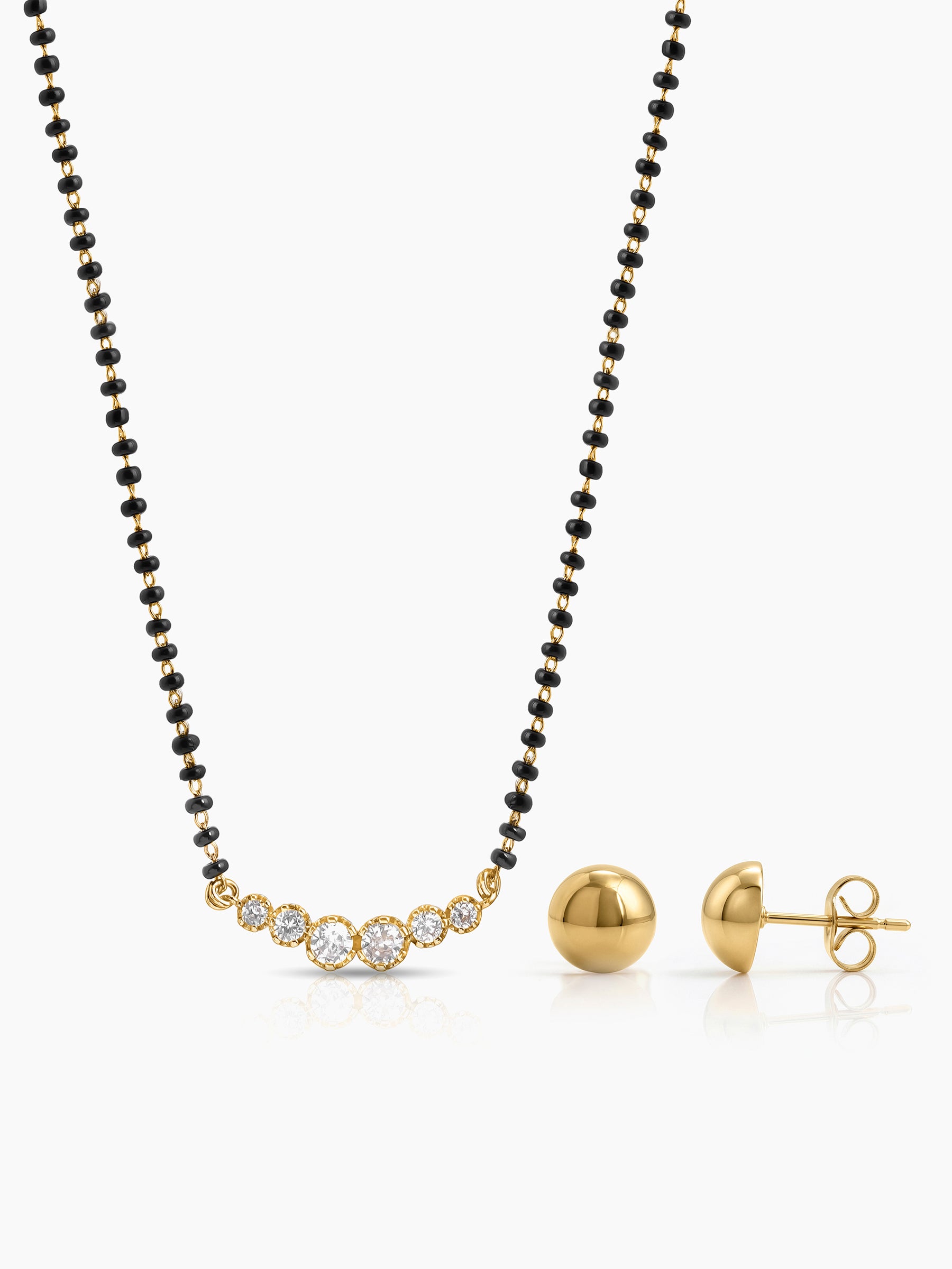 Tesha Diamond Bar 18K Gold Plated Mangalsutra Jewelry Set Of 2 - Necklace & Earrings - Swashaa