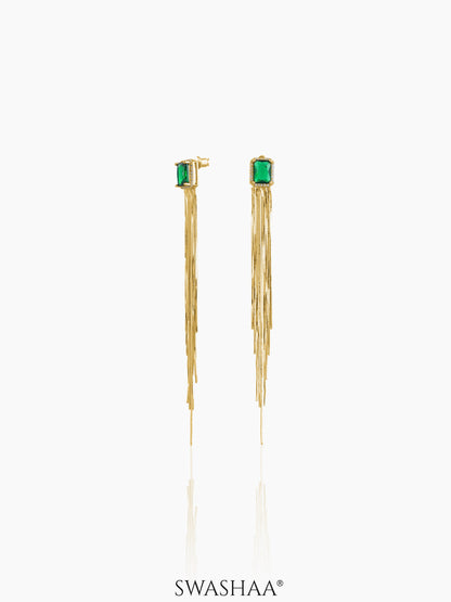 Thalia Green Emerald 18K Gold Plated Dangling Earrings