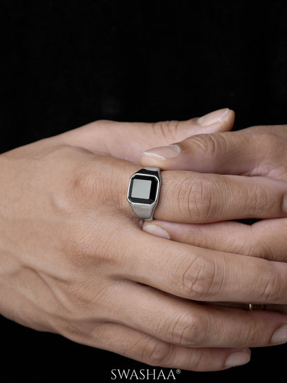 Thorne Black Square Stone Signet Band Men's Ring