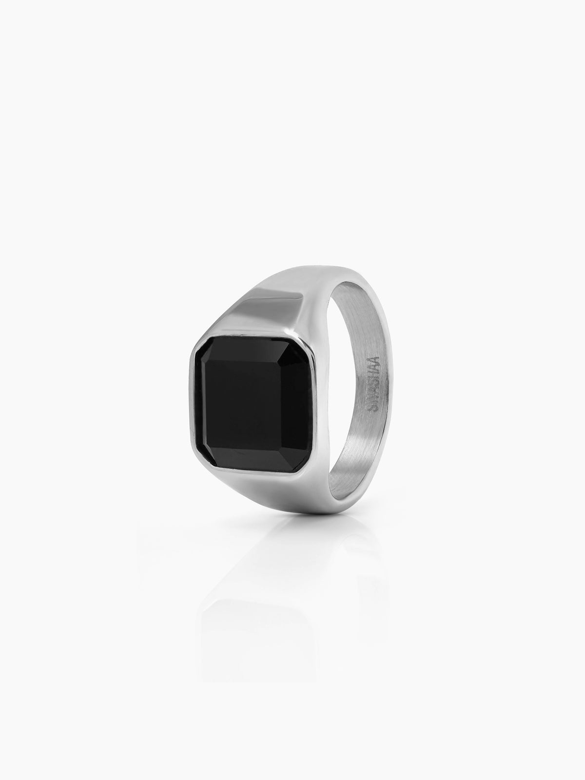 Thorne Black Square Stone Signet Band Men's Ring