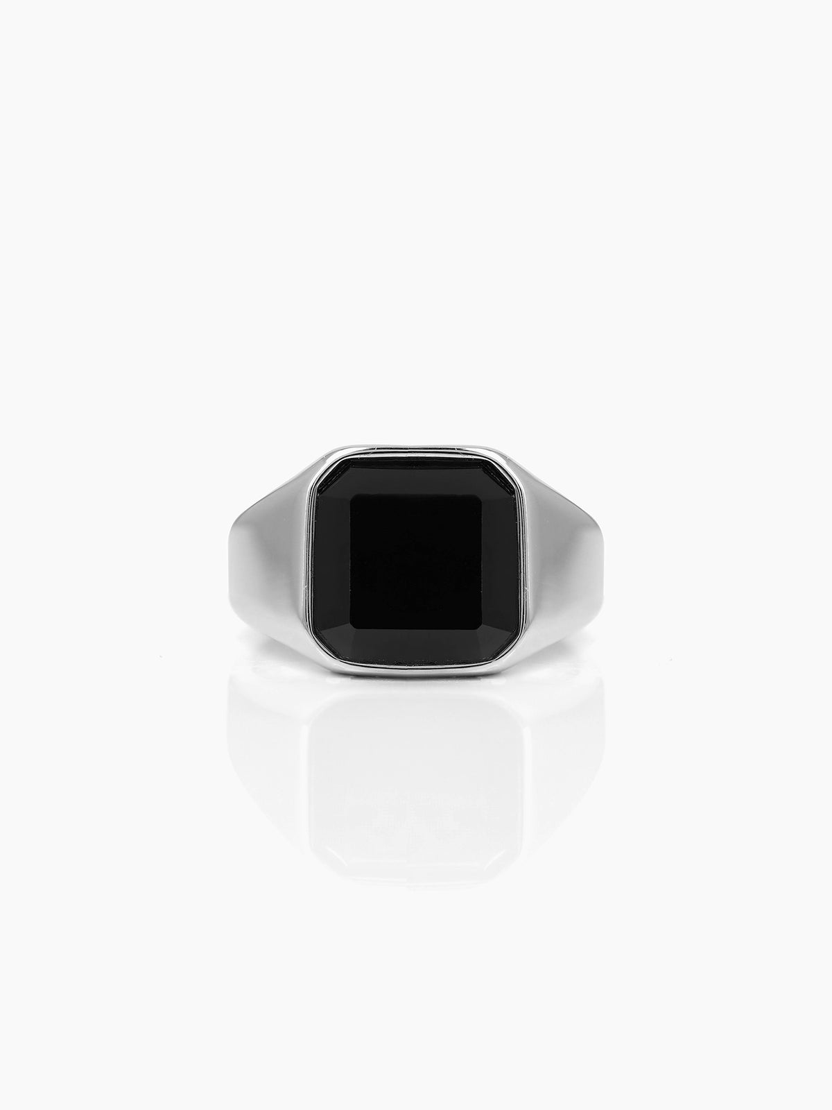 Thorne Black Square Stone Signet Band Men's Ring