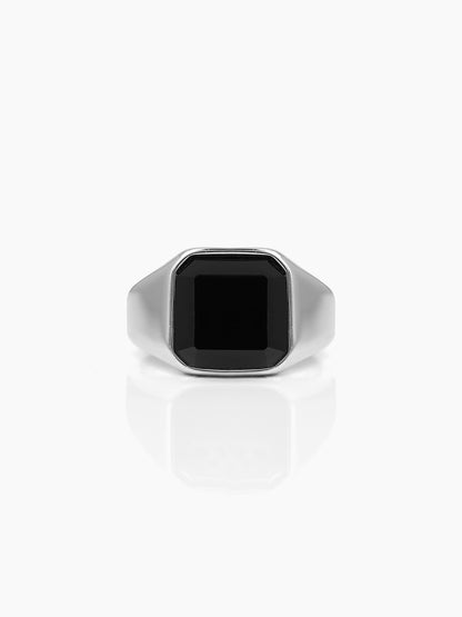 Thorne Black Square Stone Signet Band Men's Ring