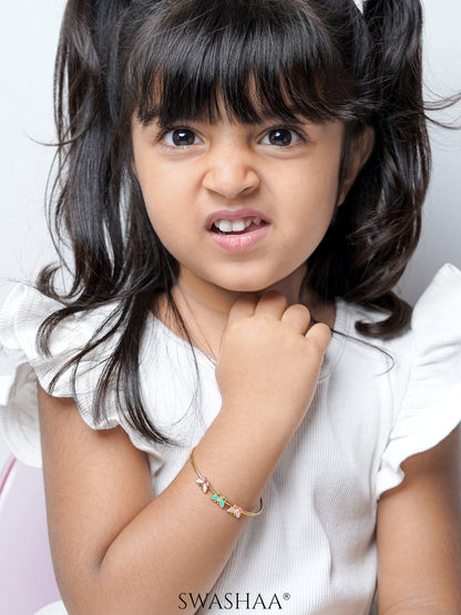 Three Butterfly Charms 18K Gold Plated Kid's Cuff Kada Bracelet