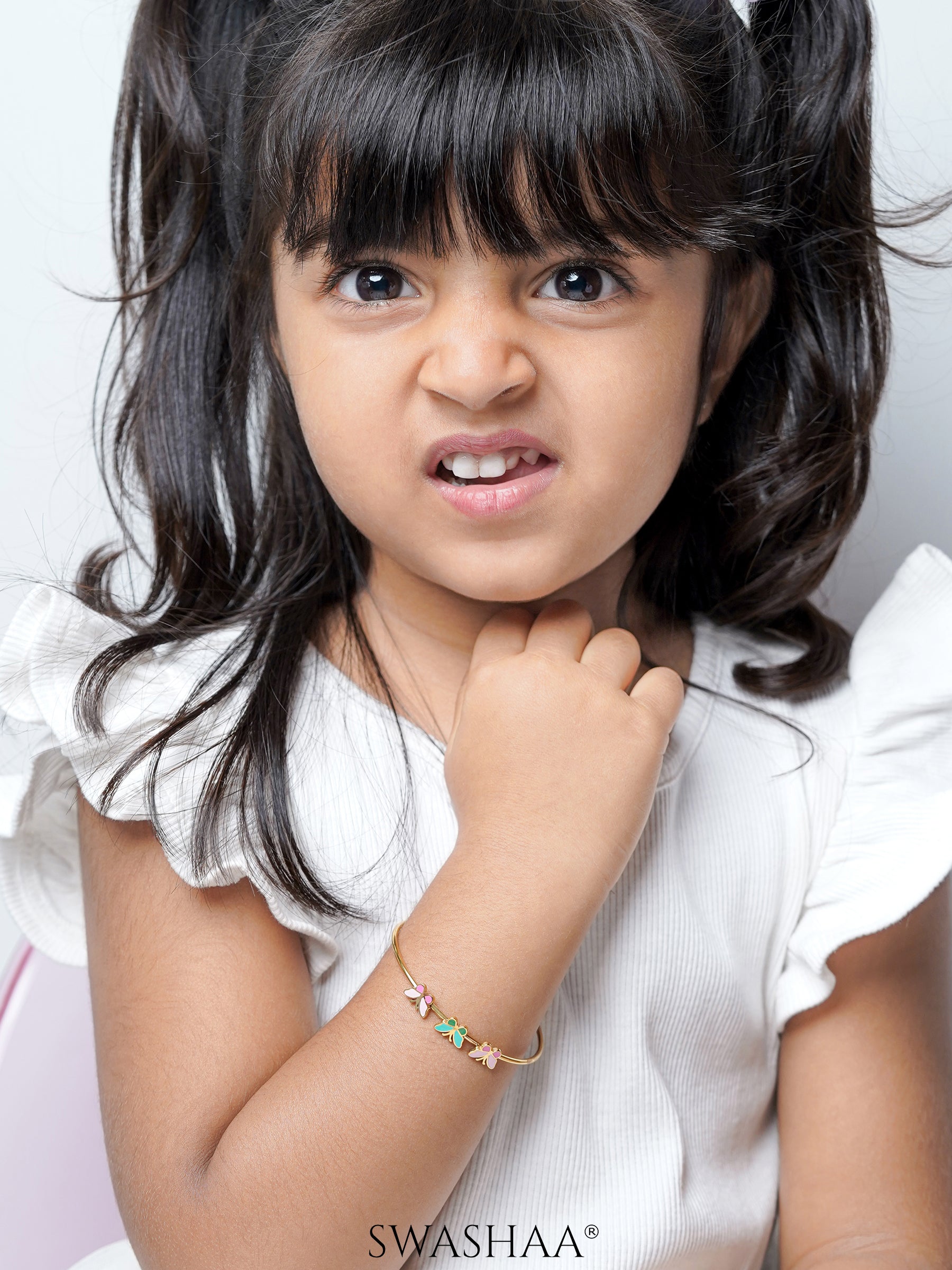 Three Butterfly Charms 18K Gold Plated Kid's Kada Bracelet