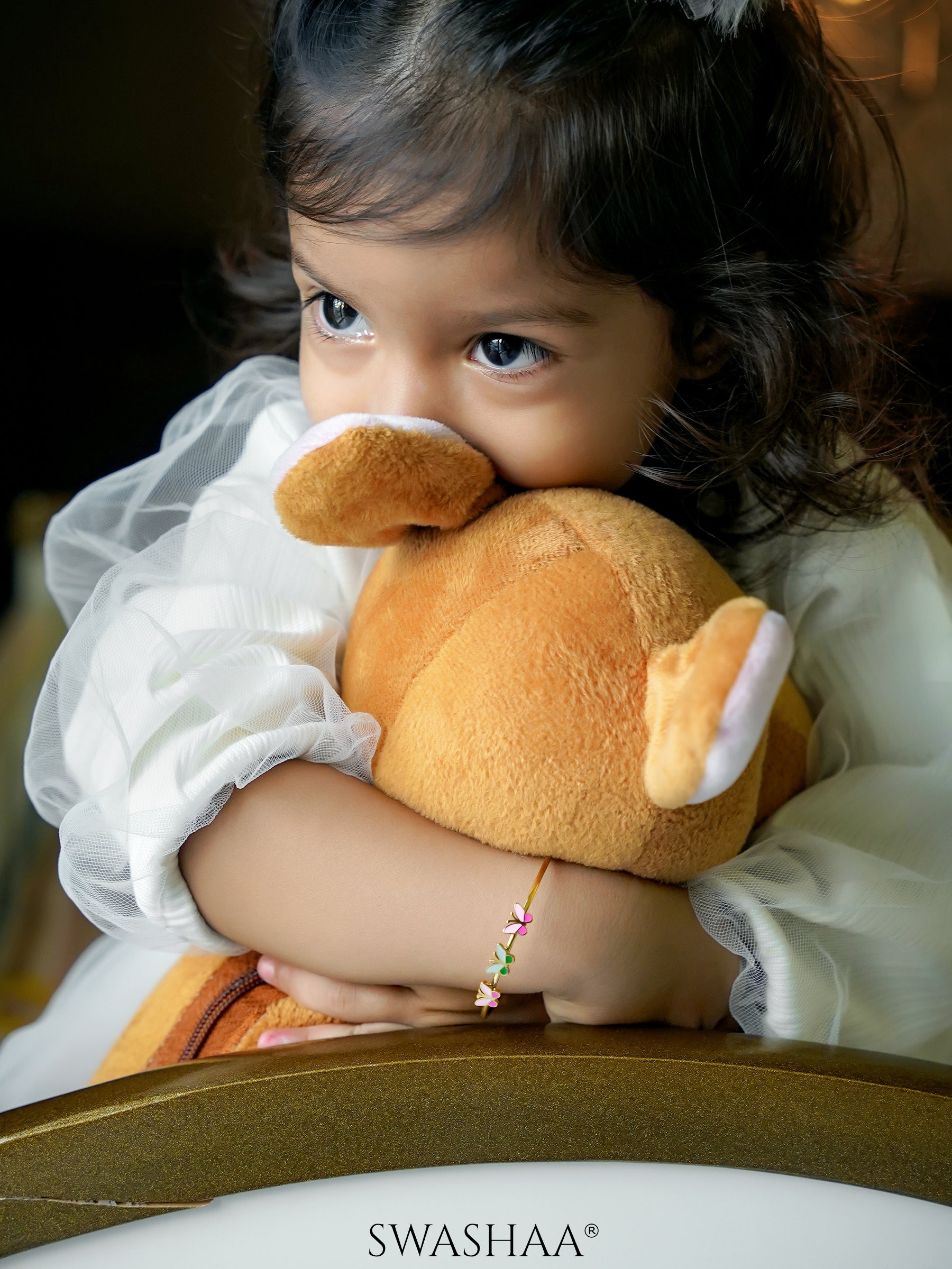 Three Butterfly Charms 18K Gold Plated Kid's Cuff Kada Bracelet