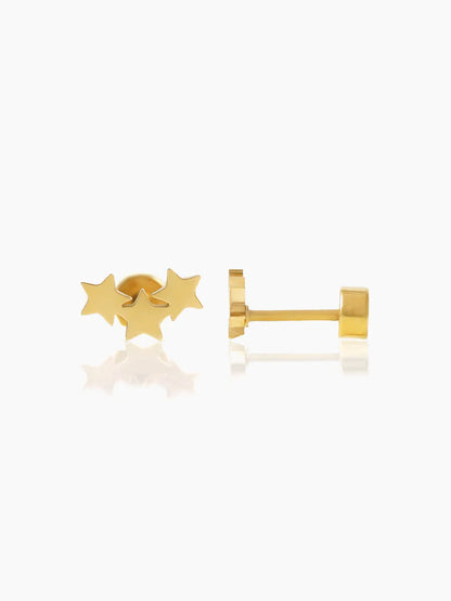Three Star Charm 18K Gold Plated Kid's Stud Earrings