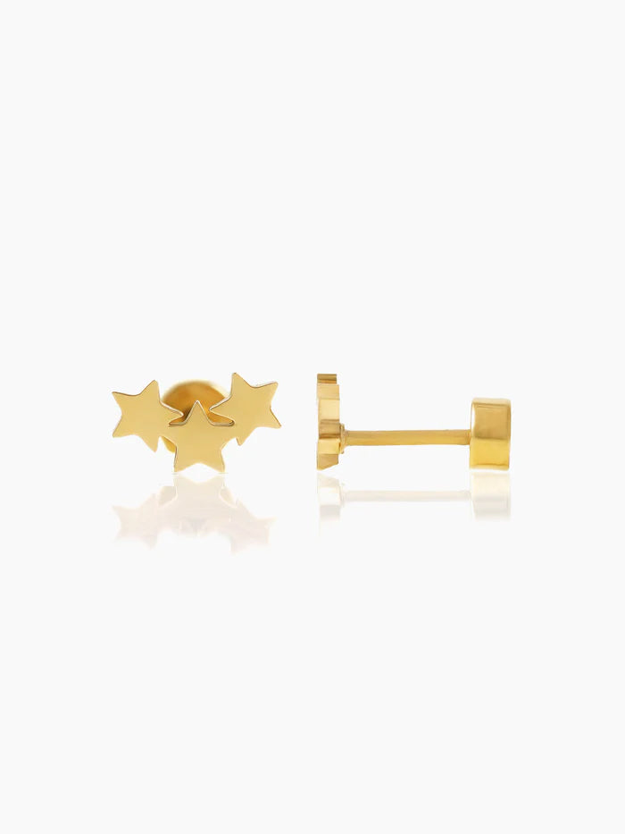 Three Star Charm 18K Gold Plated Kid's Stud Earrings