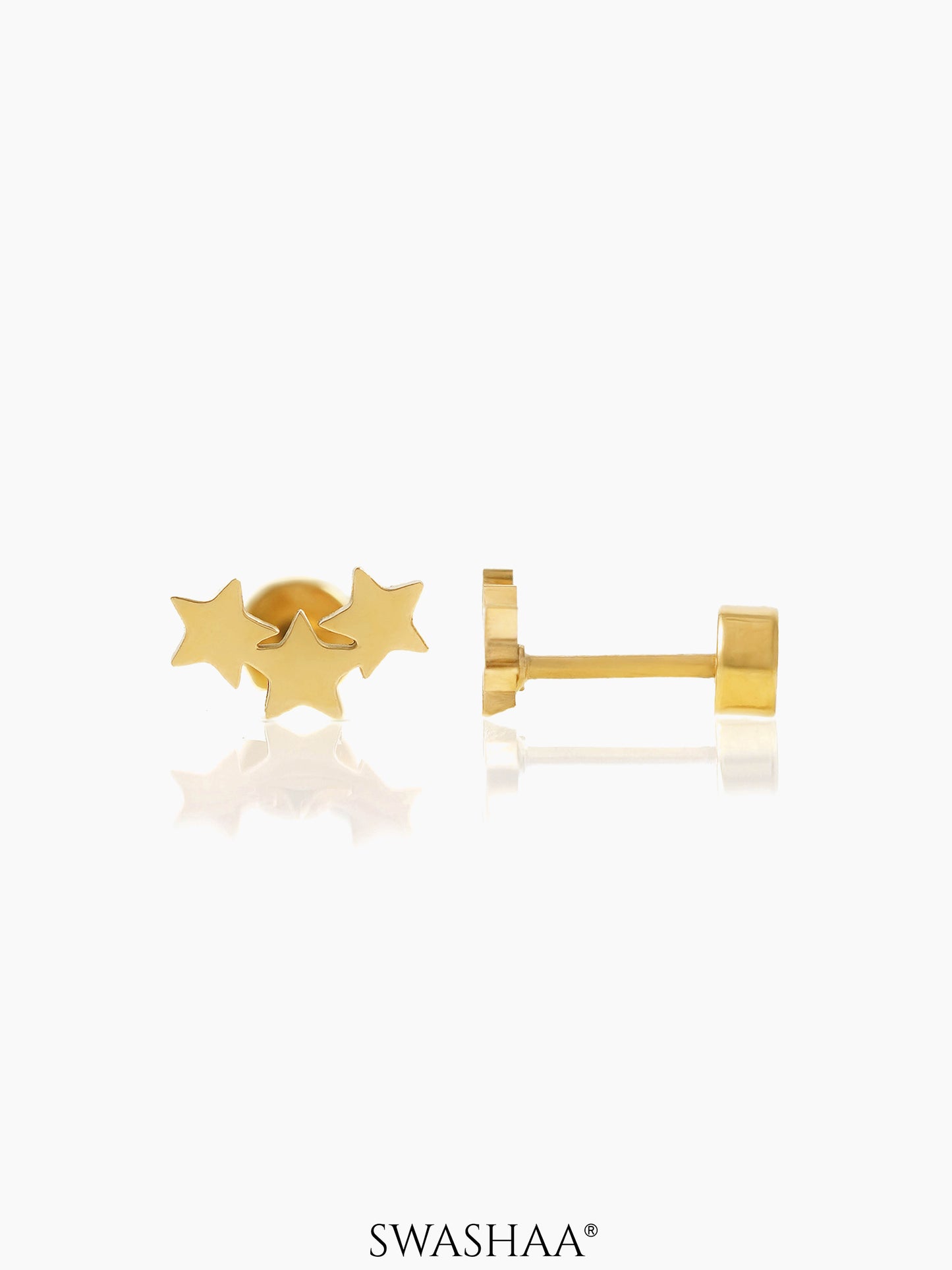 Three Star 18K Gold Plated Kid's Earrings