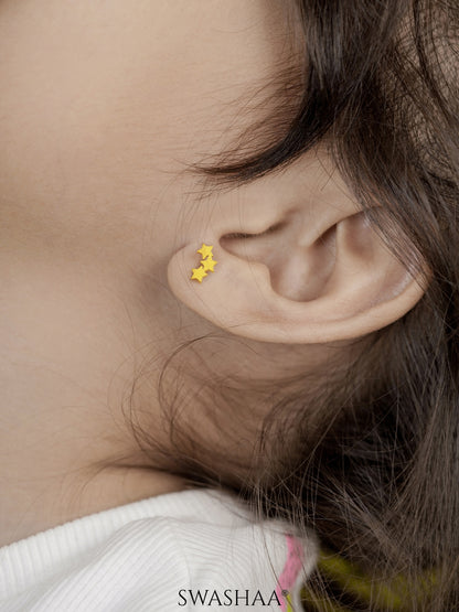 Three Star Charm 18K Gold Plated Kid's Stud Earrings