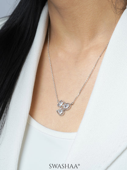 Three Star Pear Oval Emerald Silver Necklace