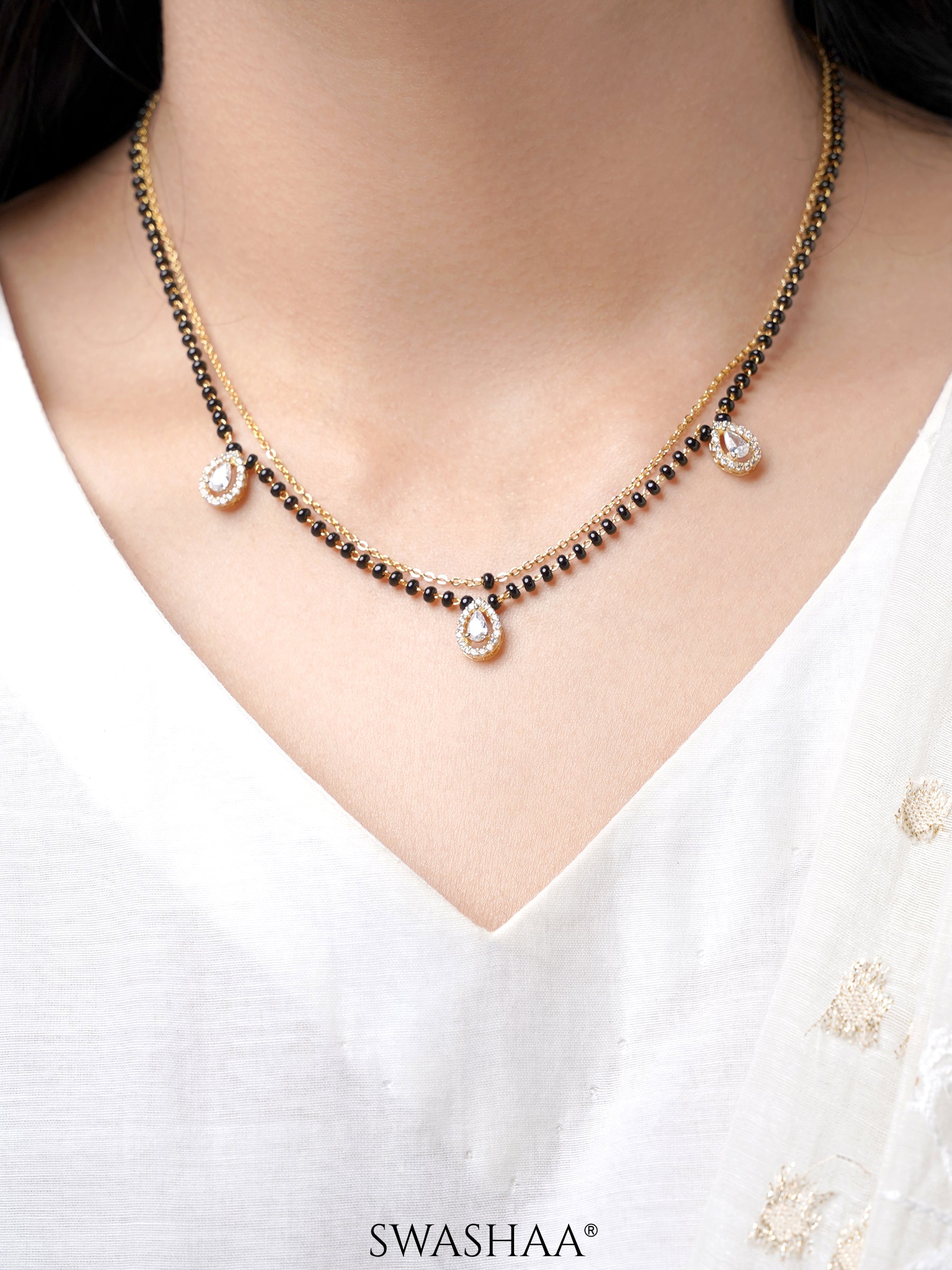 Tia Layered Teardrop Diamond 18K Gold Plated Mangalsutra