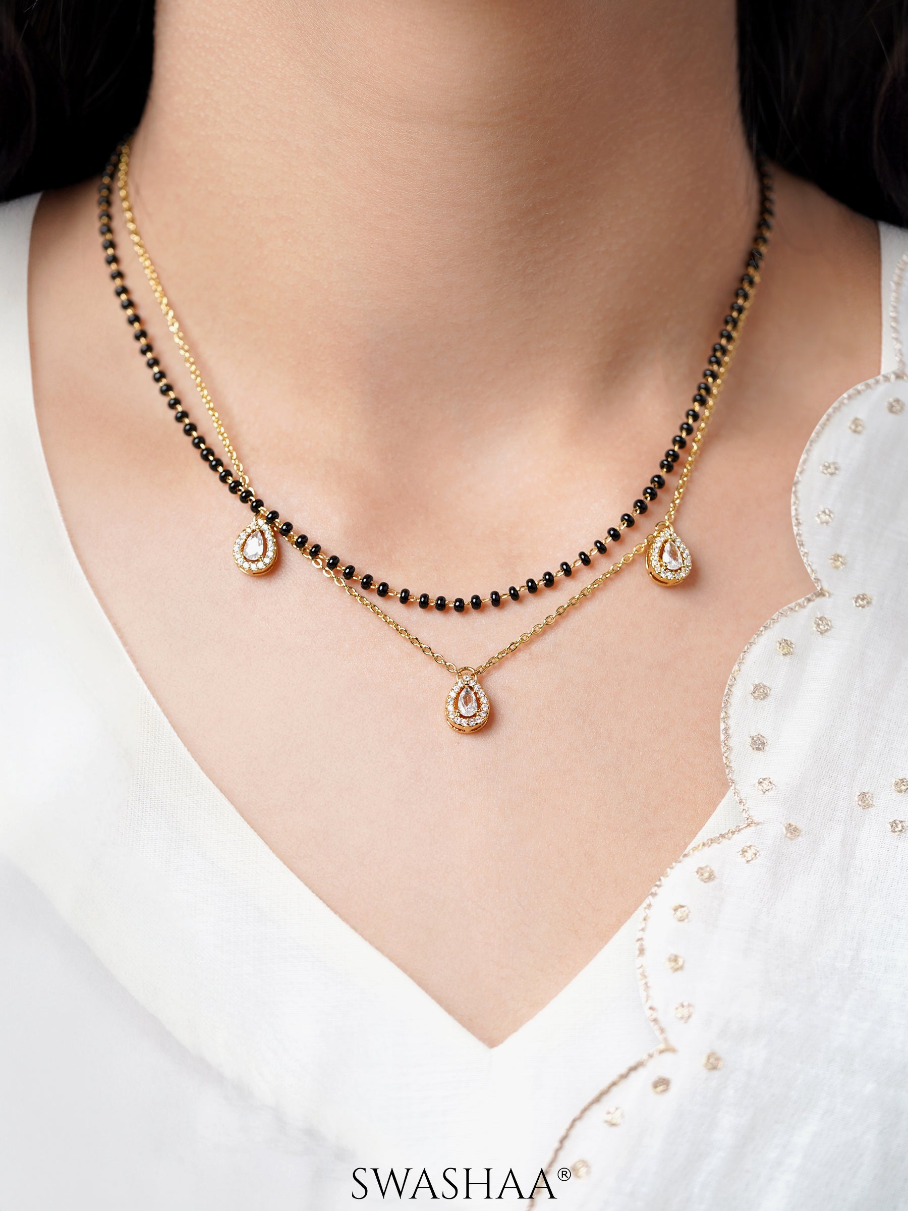 Tia Teardrop Diamonds Double Layered 18K Gold Plated Mangalsutra