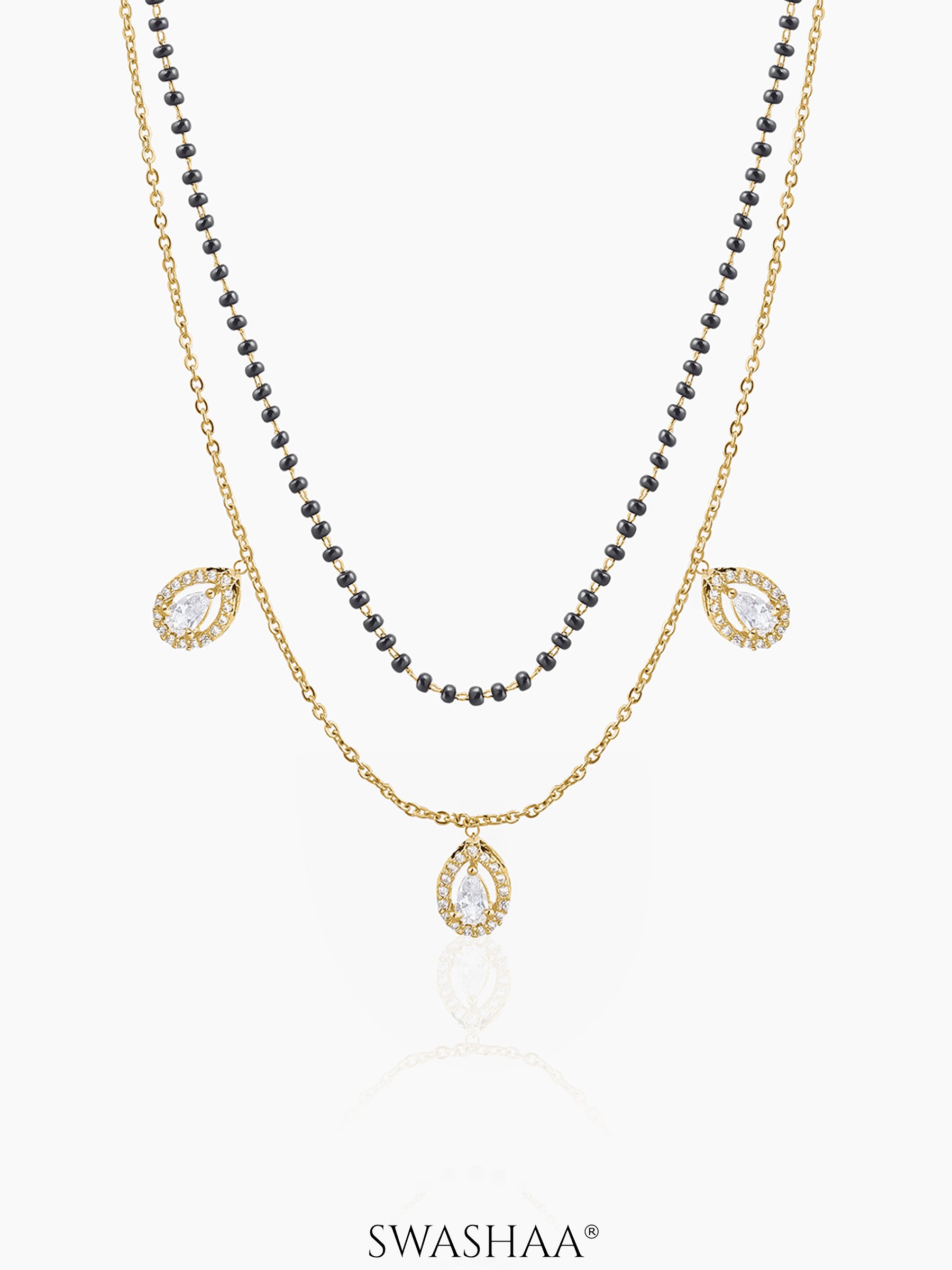 Tia Layered Teardrop Diamond 18K Gold Plated Mangalsutra