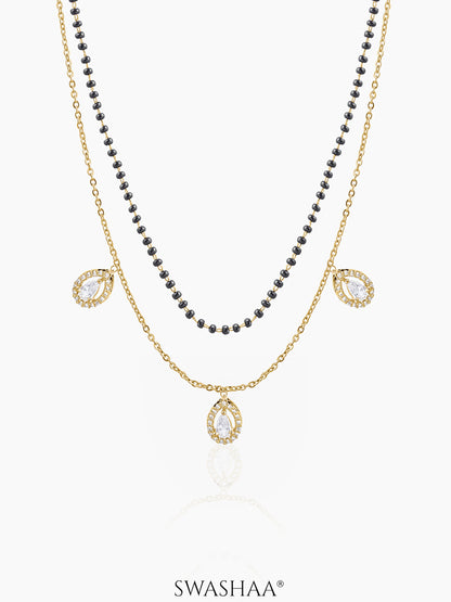 Tia Layered Teardrop Diamond 18K Gold Plated Mangalsutra