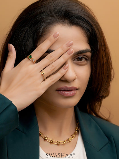 Tiahna Double Diamond Solitaire Blue Silver Ring, Zynn Link Knot 18K Gold Plated Choker Necklace, Honeyed Round Cut Stone 18K Gold Plated Ring