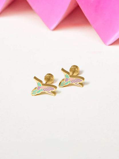 Tim Tum Bird Charm 18K Gold Plated Kid's Stud Earrings