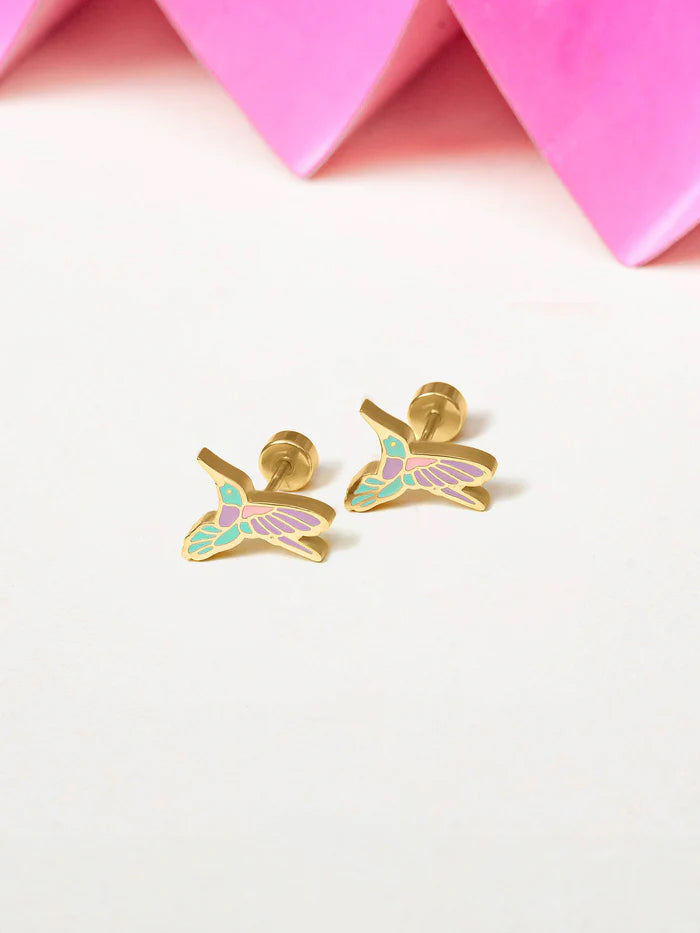 Tim Tum Bird Charm 18K Gold Plated Kid's Stud Earrings