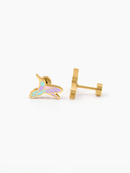 Tim Tum Bird Charm 18K Gold Plated Kid's Stud Earrings