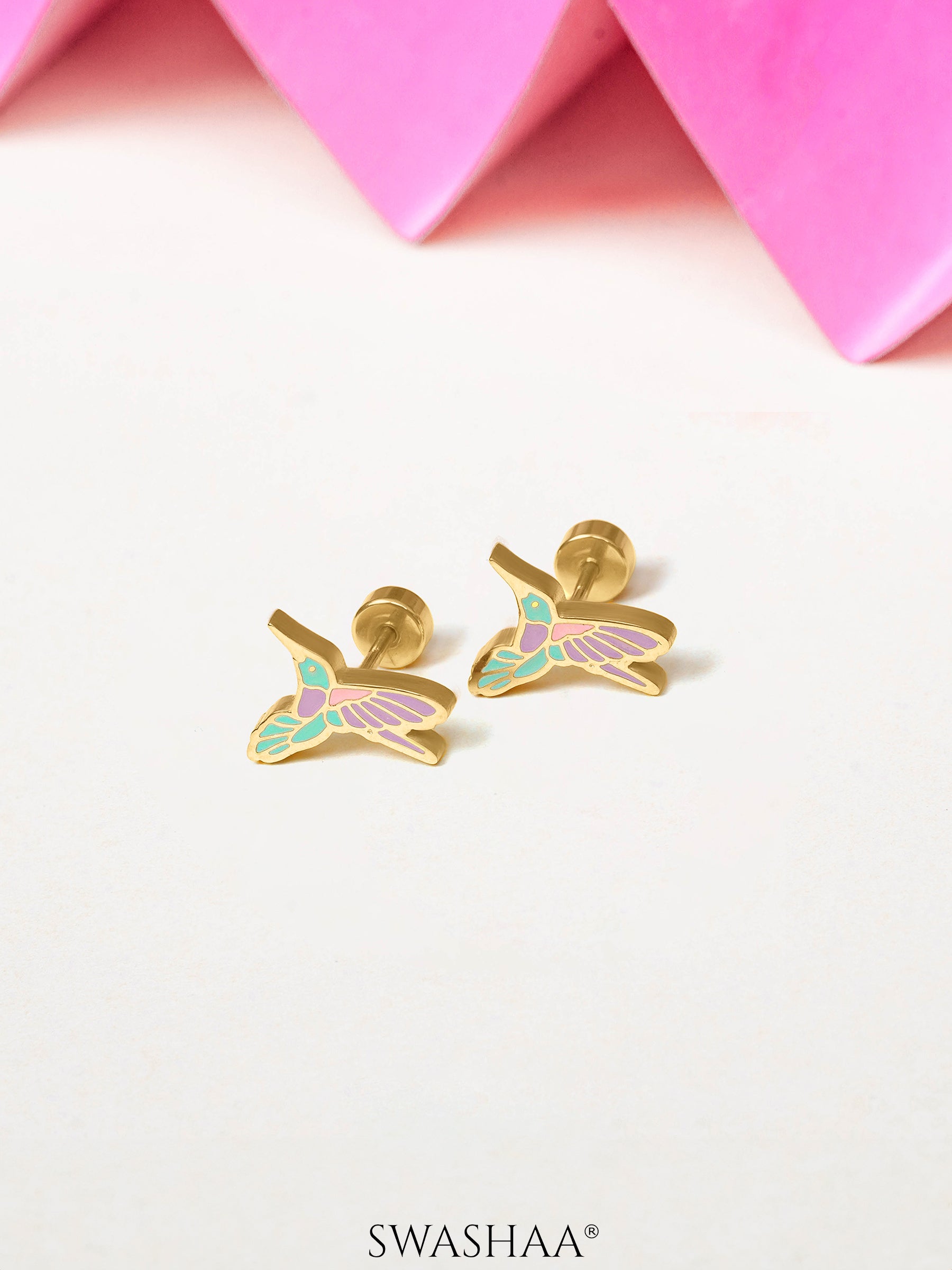 Tim Tum Bird Charm 18K Gold Plated Kid's Stud Earrings
