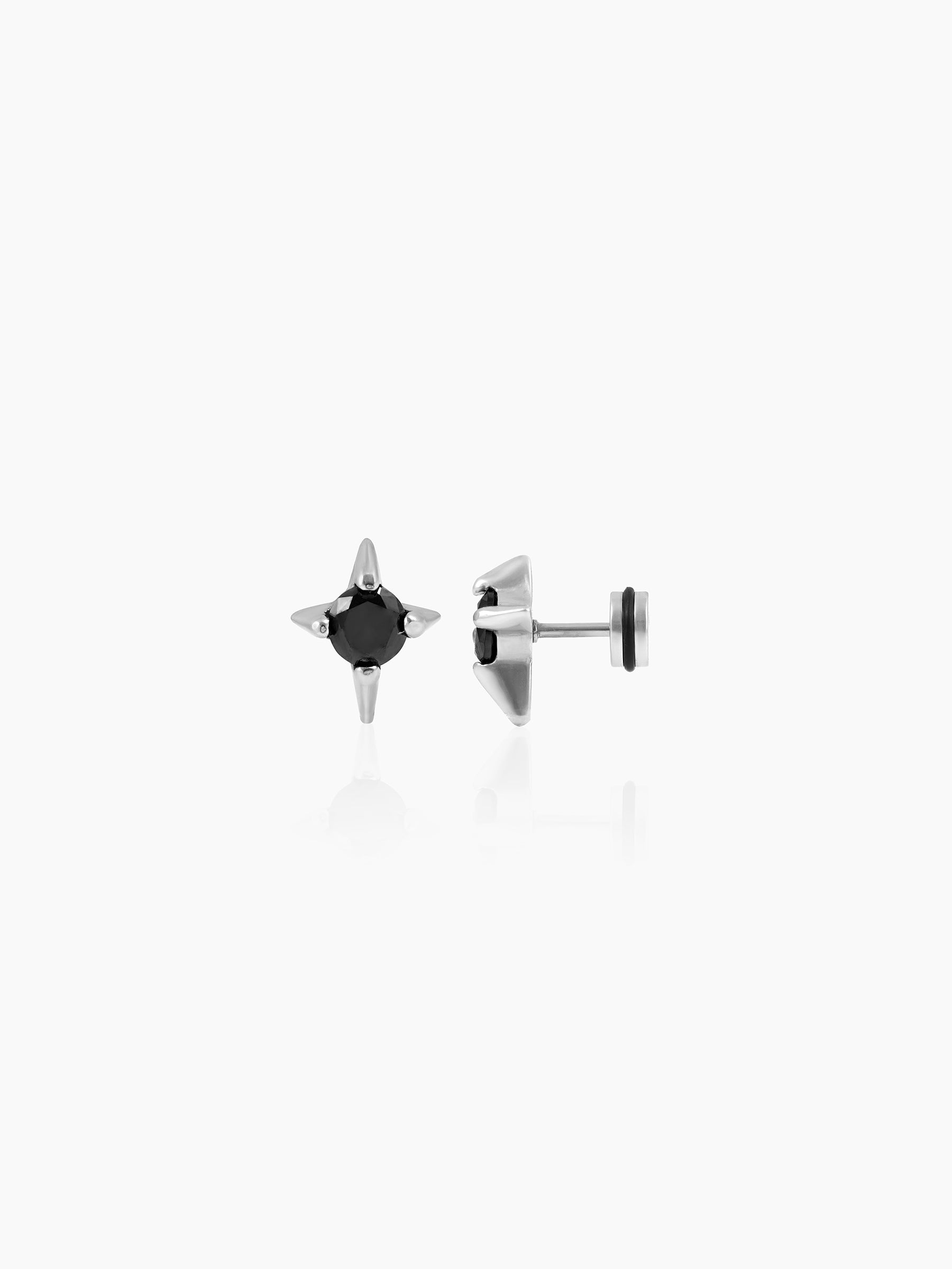 Timoty Bold Star Black Stone Silver Men's Studs Earrings