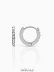 Tiny Diamond Silver Kid's Hoop Huggies Earrings