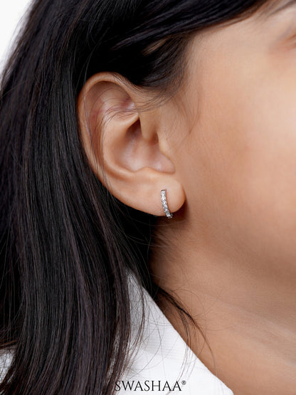 Tiny Diamond Silver Kid's Hoop Huggies Earrings