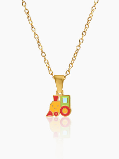 Tiny Train Charm 18K Gold Plated Kid's Chain Pendant Necklace