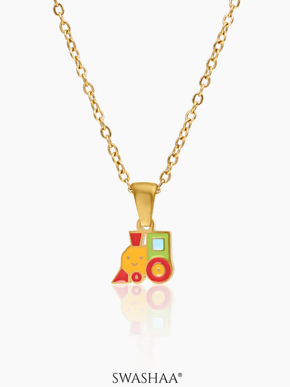 Tiny Train Charm 18K Gold Plated Kid's Chain Pendant Necklace