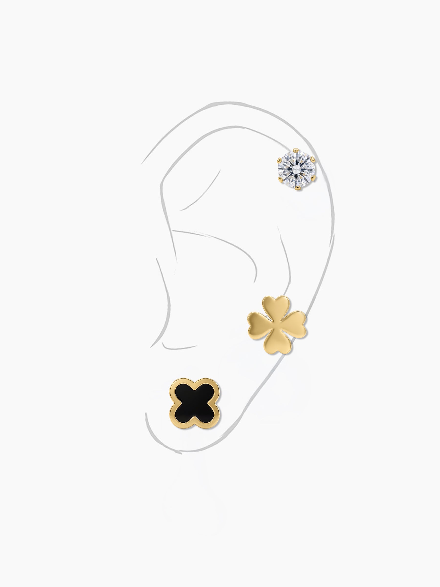 Tivara Clover Round Diamond 18K Gold Plated Women's Stud Earrings Set